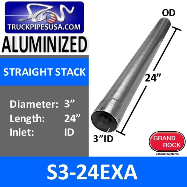 3" x 24" Straight Cut Aluminized Exhaust Stack ID End S3-24EXA