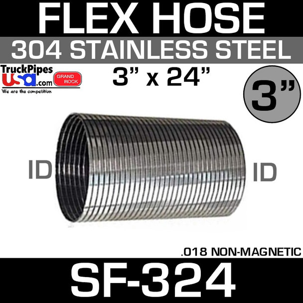 3" x 24" .018 304 Stainless Steel Flex Exhaust Hose SF-324