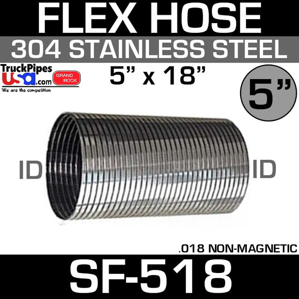 5" x 18" .018 304 Stainless Steel Flex Exhaust Hose SF-518