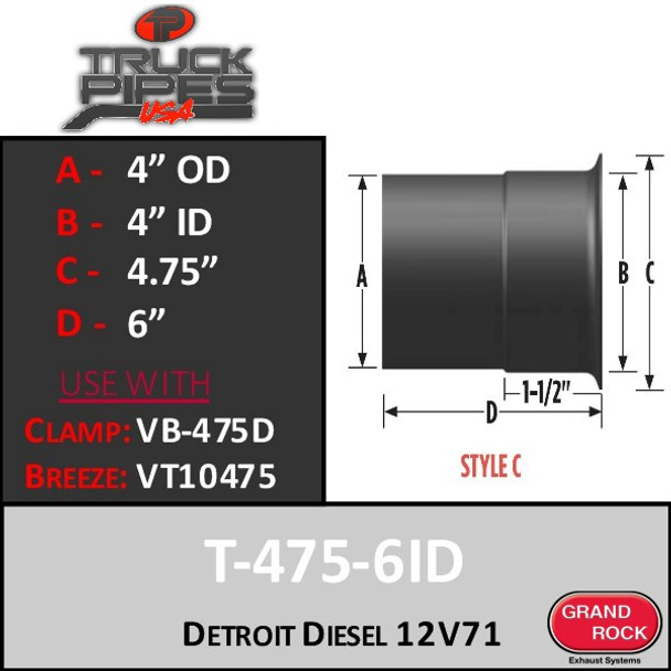 4.75" Turbo Flare Lip for Detroit Diesel 12V71 T475-6ID