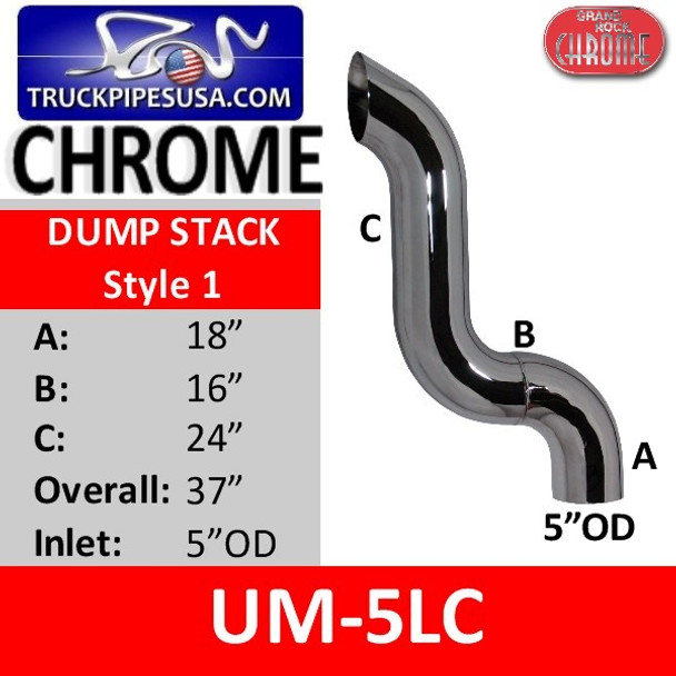 5" OD Chrome Dump Truck Stack Pipe A-18 B-16 C-24 OVERALL 37"