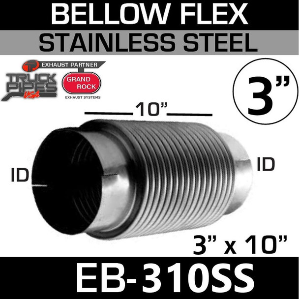 3" ID x 10" 321 Stainless Steel Bellows Flex Pipe EB-310SS