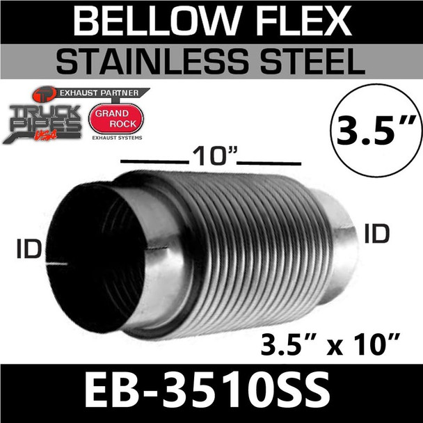 3.5" ID x 10" 321 Stainless Steel Bellows Flex Pipe EB-3510SS