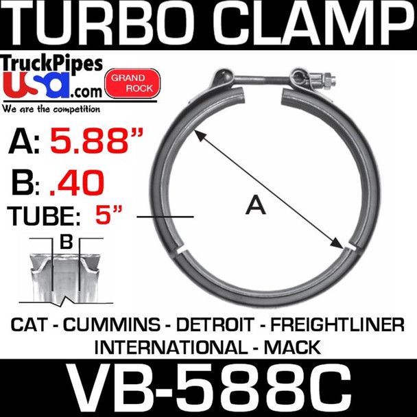 4" V Band Turbo Clamp Stainless Steel L10 T35 CAT 3176T 681001 8071156 International 73L VB475C - Dimensions