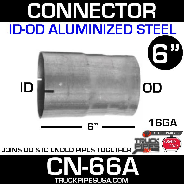 6" Exhaust Connector ID OD Aluminized Cold Roll Steel CN66A 11606 - Dimensions