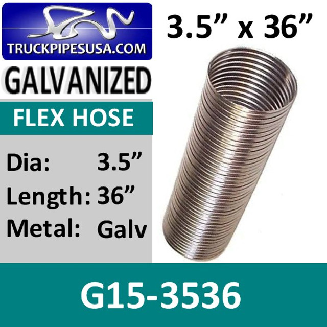 3.5" x 36" .015 Galvanized Exhaust Flex Hose G15-3536
