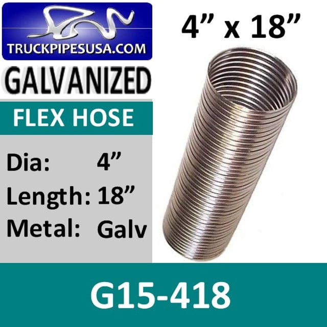 4" x 18" .015 Galvanized Exhaust Flex Hose G15-418