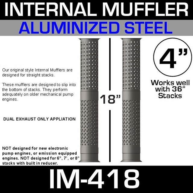 IM-418 4 inch x 18 inch Internal Exhaust Baffle Tube (Pair)