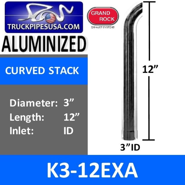 3" x 12" Curved Top ID Aluminized Exhaust Stack Pipe K3-12EXA