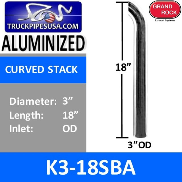 3" x 18" Curved Top Aluminized Exhaust Stack OD End K3-18SBA