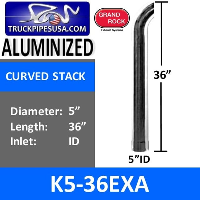 5" x 36" Curved Top ID Aluminized Exhaust Stack K5-36EXA