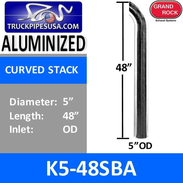 5" x 48" Curved Top Aluminized Exhaust Stack OD End K5-48SBA