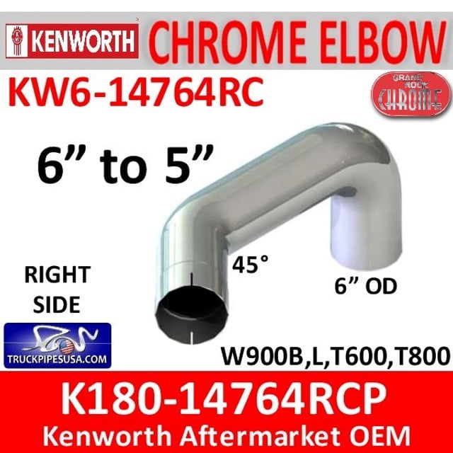 6" Kenworth Right Chrome Elbow reduced to 5" 14764