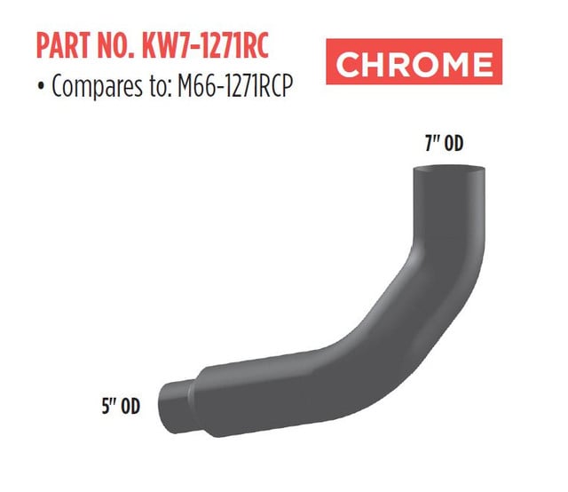 KW7-1271RC M66-1271RCP Kenworth Right Chrome Exhaust 7" to 5"