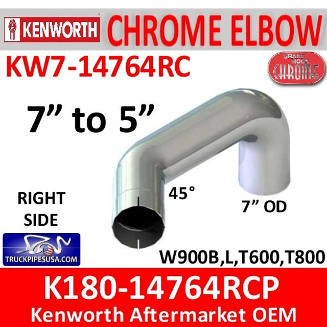 7" Kenworth Right Chrome Exhaust reduced to 5" 14764