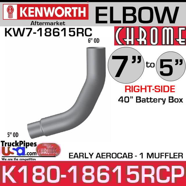 7" to 5" Kenworth Aerocab Right Side Chrome Elbow 40" Box K180-18615RCP