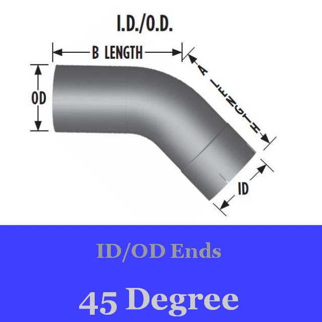 L345-0808A 3" 45 Degree Exhaust Elbow 8" x 8" ID-OD Aluminized L345-0808A