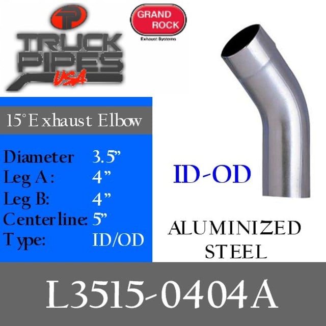 3.5" 15 Degree Exhaust Elbow 4" x 4" ID-OD Aluminized L3515-0404A