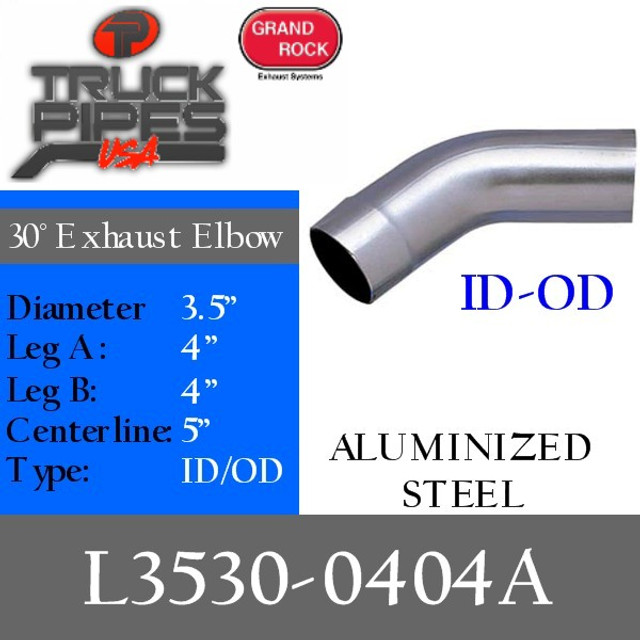 3.5" 30 Degree Exhaust Elbow 4" x 4" ID-OD Aluminized L3530-0404A