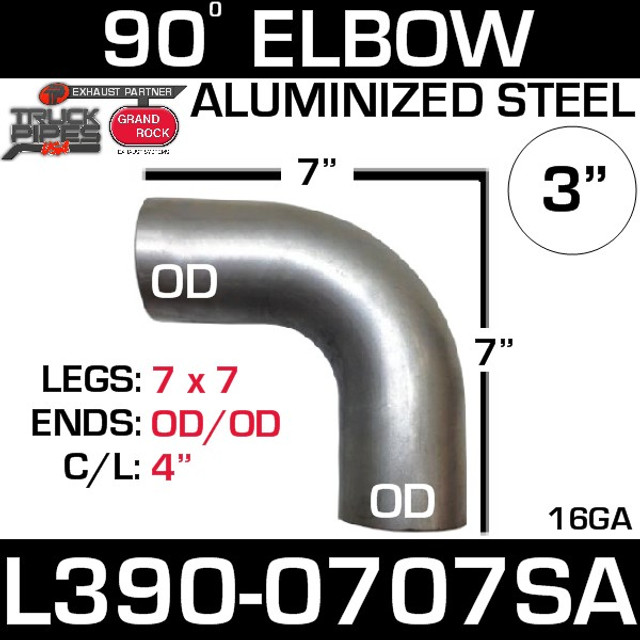 3" 90 Degree Exhaust Elbow 7" x 7" OD-OD Aluminized L390-0707SA