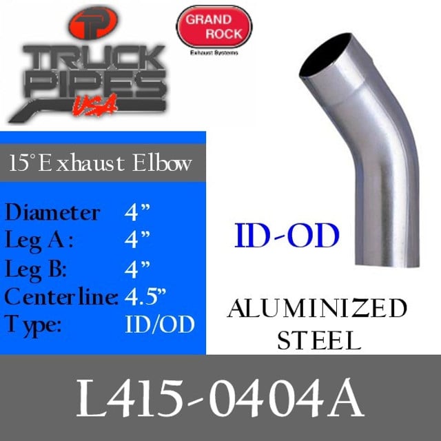 4" 15 Degree Exhaust Elbow 4" x 4" ID-OD Aluminized L415-0404A