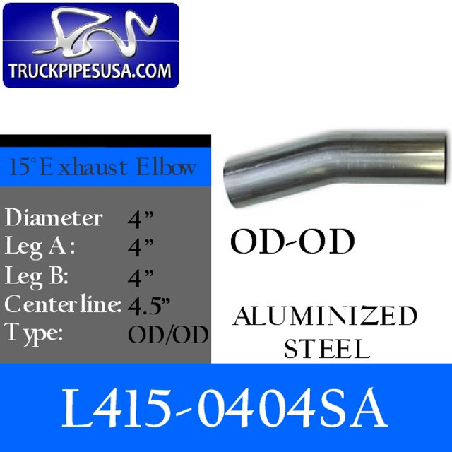 L415-0404SA 4" 15 Degree Exhaust Elbow 4" x 4" OD-OD Aluminized