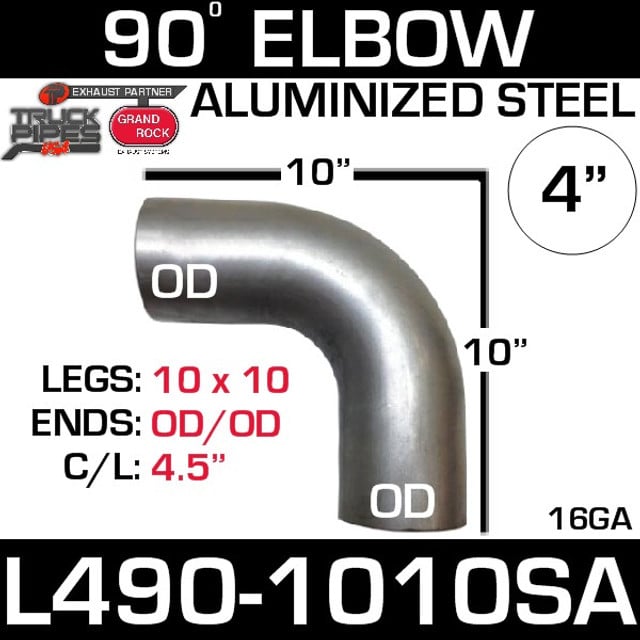 4" Exhaust Elbow 90 Degree 10" x 10" OD-OD Aluminized L490-1010SA