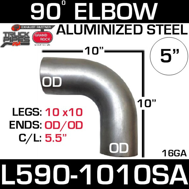 5" 90 Degree Exhaust Elbow 10" x 10" OD-OD Aluminized L590-1010SA