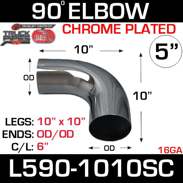5" 90 Degree Exhaust Elbow 10" x 10" OD-OD Chrome L590-1010SC