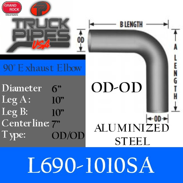 L690-1010SA 6" 90 Degree Exhaust Elbow 10" x 10" OD-OD Aluminized