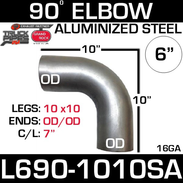 6" 90 Degree Exhaust Elbow 10" x 10" OD-OD Aluminized L690-1010SA