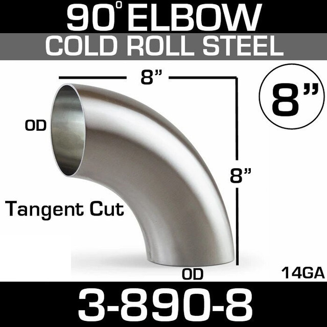 L890-2020S or 3-890-8 8" Exhaust 90 Degree Elbow Tangent Legs OD-OD STEEL