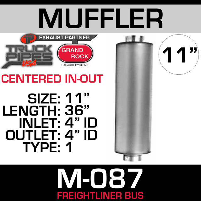 M-087 Type 1 Muffler for Freightliner Bus 11" x 36" 4" IN-OUT