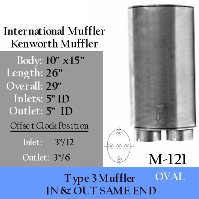 M-121 Short Oval Muffler 10" x 15" x 26" Replaces MFM12-040-171