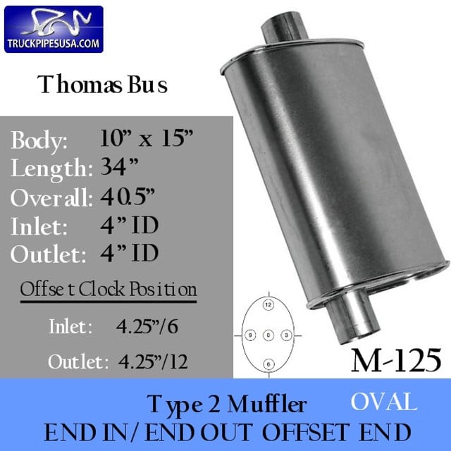 M-125 Type 2 Oval Thomas Muffler 10" x 15" 34" Long 4" IN-OUT