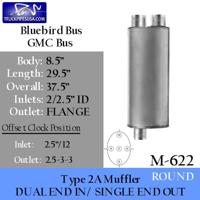 M-622 Type 2A Muffler Dual In-Single Out Flanged for Bluebird Chevrolet-GMC