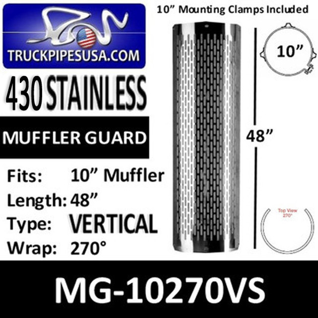 MG-10270VS 10" x 48" 270 Deg Muffler Guard Vertical Slot Polished SS