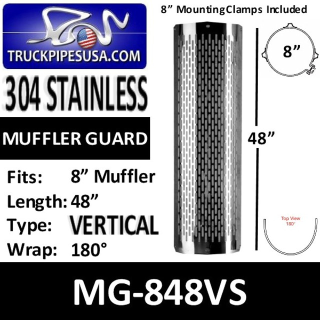 MG-848VS 8" x 48" Muffler Guard Vertical Slot Polished SS Kit