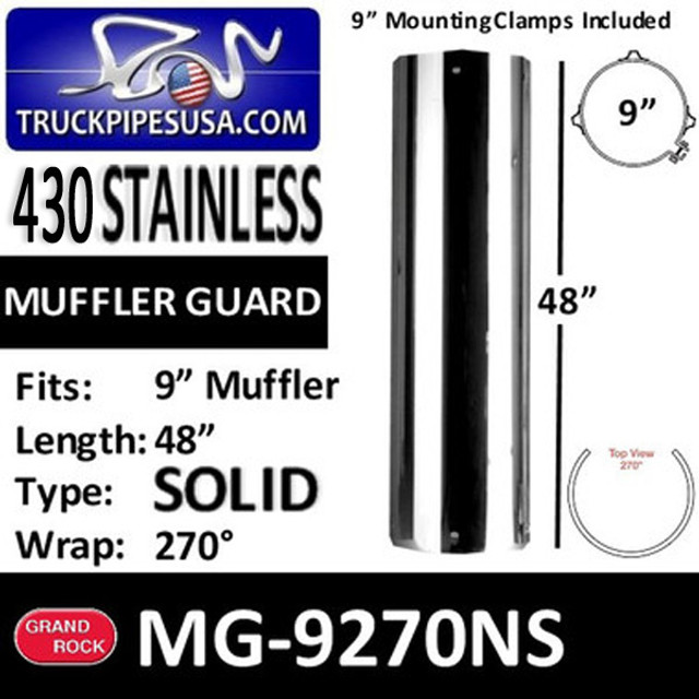 MG-9270NS 9" x 48" 270 Degree Muffler Guard No Hole Stainless Steel