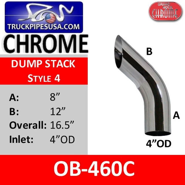 4" x 16.5" Dump Truck Exhaust Stack 60 Degree Chrome OB-460C