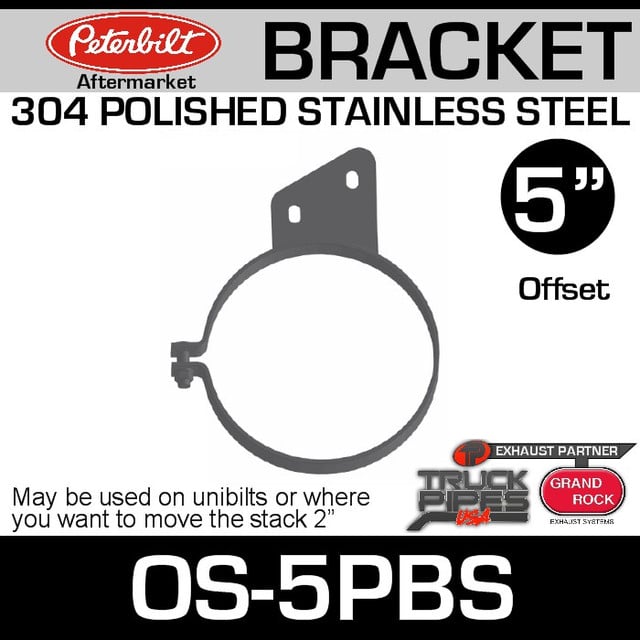 5" Peterbilt Offset Stack Mount Bracket Polished SS OS-5PBS