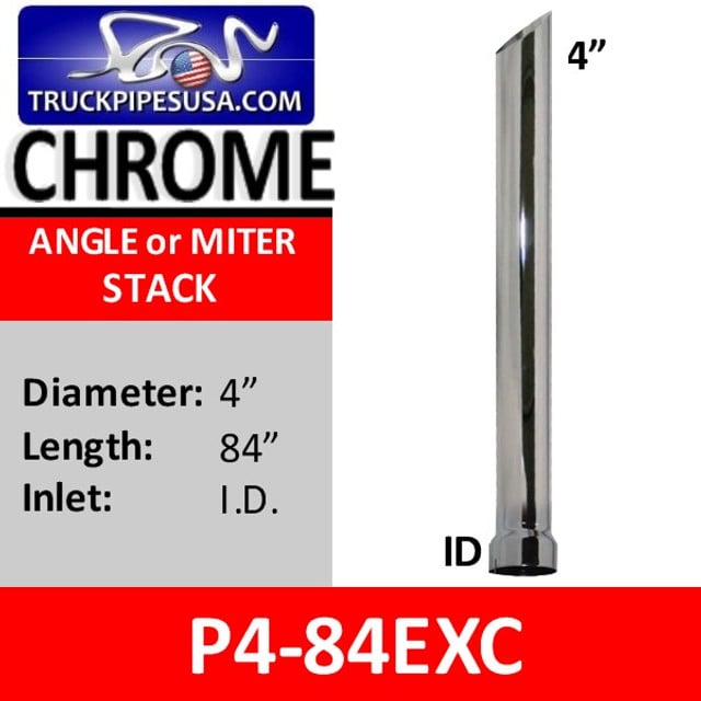 4" x 84" Miter or Angle Cut Stack ID Chrome Exhaust Tip P4-84EXC