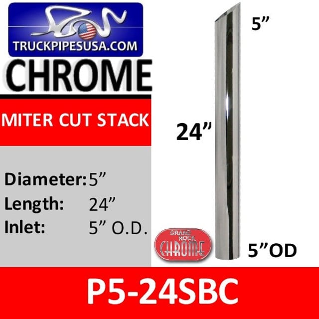 5" x 24" Miter or Angle Cut OD Chrome Exhaust Tip P5-24SBC