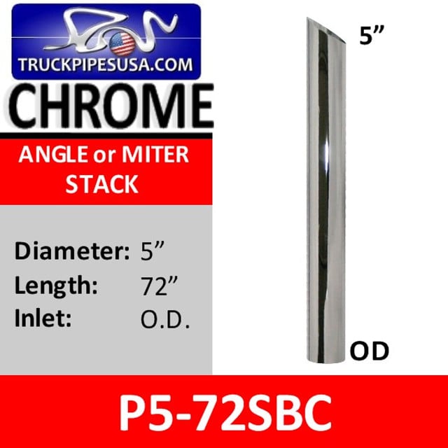 5" x 72" Miter or Angle Cut OD Chrome Exhaust Tip P5-72SBC