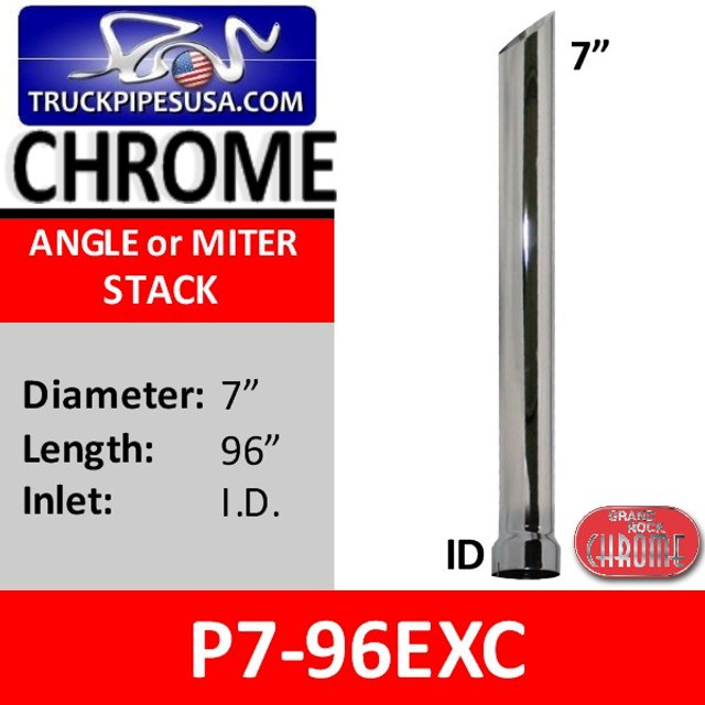 7" x 96" Miter or Angle Cut Stack ID Chrome Exhaust Tip P7-96EXC