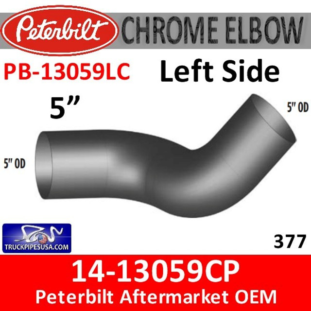 14-13059CP Peterbilt 377 Left Chrome Exhaust Elbow PB-13059LC