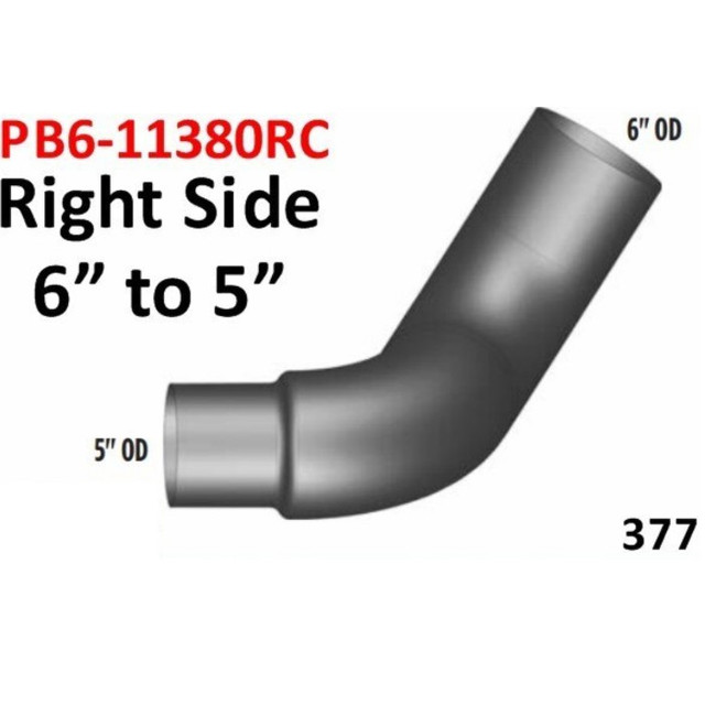 14-11380RCP 6" to 5" Right Side Peterbilt 377 Chrome Elbow PB6-11380RC