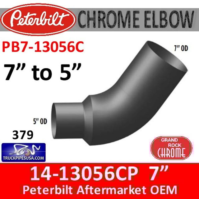 14-13056 7" OD to 5" OD Peterbilt 379 Chrome Elbow PB7-13056C