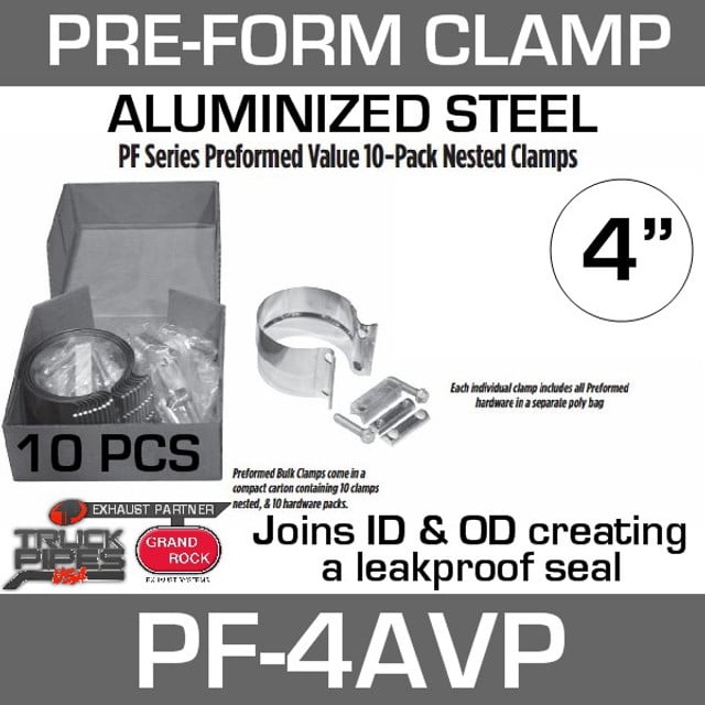 4" Preformed Aluminized Exhaust Seal Clamp 10 Pc Bulk Pack PF-4AVP