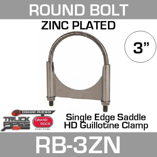 3" Round Bolt Single Saddle Exhaust Clamp- Zinc Plated RB-3ZN
